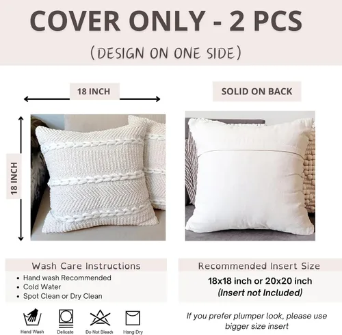 Vista 4 de Paquete de 2 fundas de almohada decorativas de algodón de 18 x 18 pulgadas, fundas de cojín bohemias decorativas para sofá, sala de estar