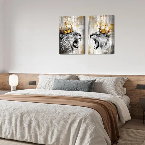 Vista 5 de Zlove Arte de pared de león y leona, pintura de rey y reina, impresiones de animales de vida silvestre para decoración moderna del hogar, 16 x 24