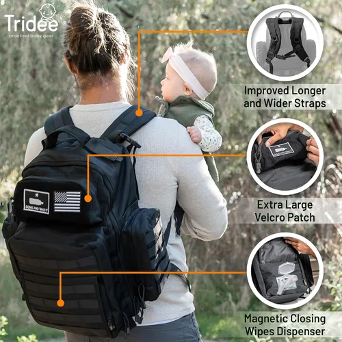 Vista 2 de Bolsa de pañales para papá, mochila militar estilo Molle, hecha de poliéster resistente 900D impermeable con correas extra largas más anchas, bolsa