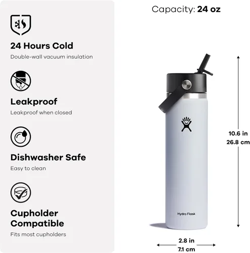 Vista 3 de Hydro Flask de boca ancha con tapa Flex de pajita de 24 onzas Agave