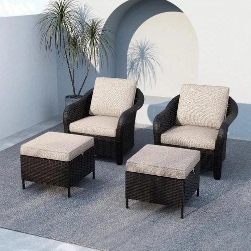 Vista 18 de Sofá de patio al aire libre de 2 plazas con mimbre de PE tejido a mano Beige