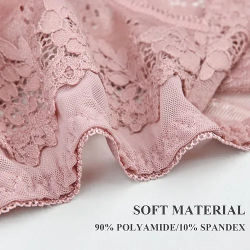 Vista 5 de MEIYATING Tangas de encaje de cintura baja para mujer ropa interior con espalda en V paquete de 5