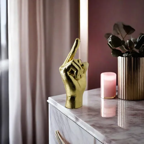Vista 6 de DECOUE Gold Decor - Estatua de dedo de escultura de mano de gesto de resina - Decoración clásica para el hogar y escritorio - Dedo medio