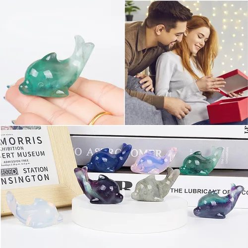 Vista 6 de Figura de delfín de cristal de aventurina azul, tallada a mano, 1.8 pulgadas, escultura de animal pulida, piedra curativa, meditación, decoración