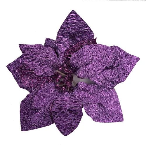 Vista 11 de YYCRAFT 12 flores artificiales de seda brillante con purpurina para decoración de árbol de Navidad (plata, 8 pulgadas)