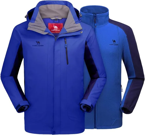 Vista 17 de CAMEL CROWN - Chaqueta de esquí para hombre 3 en 1, chaqueta de invierno impermeable para nieve, cortavientos, con capucha y forro polar cálido Azul
