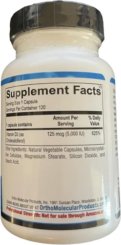 Vista 2 de Ortho Molecular Product Vitamina D - 5000 UI - 120 Cápsulas