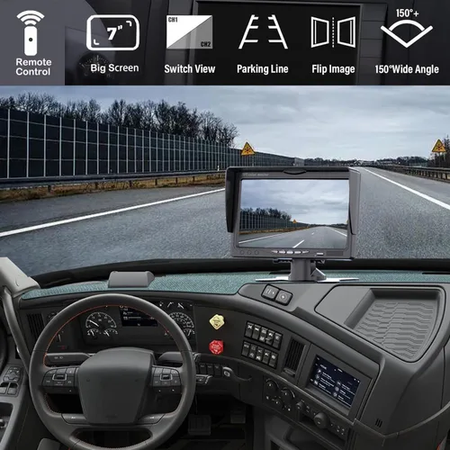 Vista 4 de Kit de monitor de cámara de respaldo, monitor HD 1080P de 7 pulgadas, cámara de visión trasera impermeable IP69 para camión, remolque, caja
