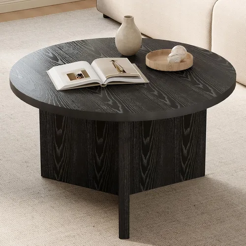 Vista 11 de Luoxiao Mesa de Centro de 27.5'' para Espacios Pequeños, Mesa Moderna Minimalista para Sala de Estar, Mesa Auxiliar Redonda Pequeña Duradera y Negro