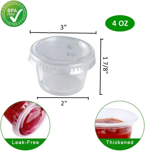 Vista 4 de TashiBox Vasos desechables de plástico para soufflé de 4 onzas con tapas (100 juegos), transparente