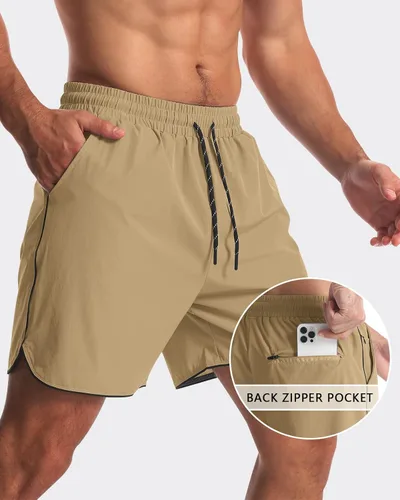 Vista 4 de Paquete de 2 pantalones cortos deportivos de entrenamiento de 5 pulgadas para hombre, pantalones cortos de gimnasio de secado rápido con bolsillos