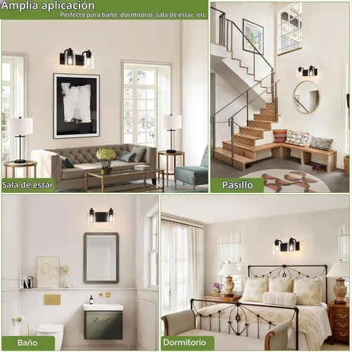 Vista 7 de Dpyrrhic Luces de Baño Negras Mate de 2 Luces Sobre Espejo con Pantalla de Vidrio Transparente, Luminarias Modernas de Baño para Cocina, Sala
