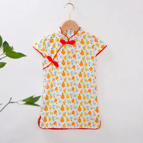 Vista 2 de Qipao - Vestido chino Cheongsam para niños, conjunto de ropa para fotografía, accesorios para fotos