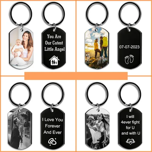 Vista 5 de Llavero personalizado con imagen, llavero giratorio de doble cara con fotos coloridas, regalos conmemorativos para amantes de la familia