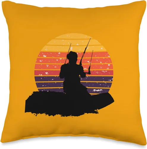 Vista 4 de Kitesurf Gifts and Surf Lover Tees by taiche Kitesurfer Surfing The Wave Artistic Silhouette Retro Sunset Throw Pillow, 18x18, Multicolor