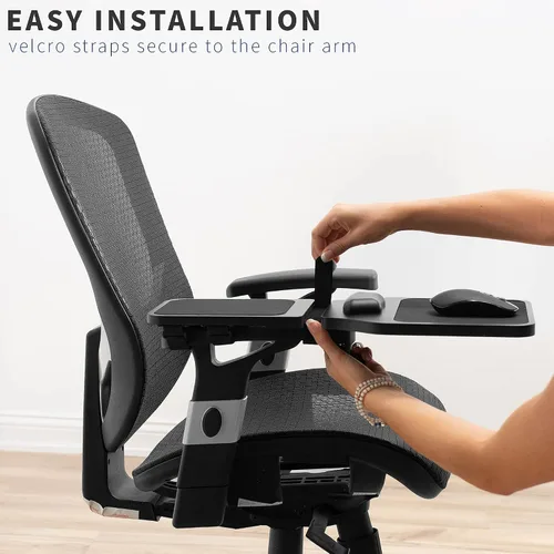 Vista 6 de VIVO Alfombrilla de mouse de madera con cojín para muñeca, bandeja de plataforma de soporte de longitud ajustable, extensión de fijación de silla