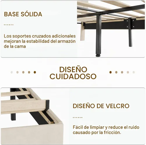 Vista 6 de VECELO Base de cama tamaño individual con plataforma tapizada con cabecera ajustable de botones de diamante, soporte de listones de madera,