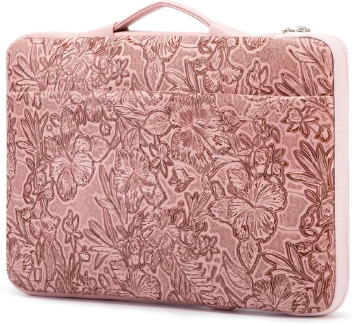 Vista 15 de Kinmac Funda protectora de piel sintética en relieve de 360° para laptop con solapa (flor de café, 15 a 15.6 pulgadas)