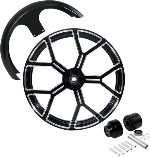 Vista 18 de TCMT Llanta de rueda delantera de 21", buje de rueda de brida de doble disco con guardabarros delantero negro sin pintar, compatible con modelos