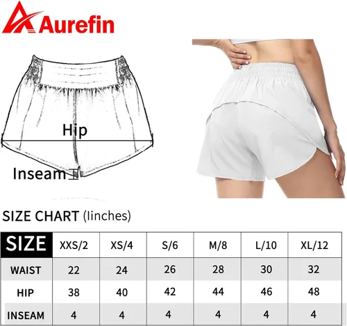 Vista 5 de Aurefin Pantalones cortos de correr para mujer, pantalones cortos deportivos de cintura alta con forro y bolsillo con cremallera, pantalones cortos