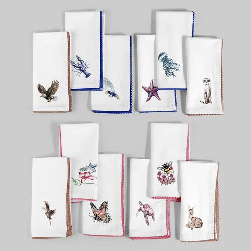 Vista 18 de Fingercraft - Juego de 12 servilletas de tela de mezcla de algodón y lino, con estampado, perfecta para fiestas, cenas, bodas, cócteles y Navidad