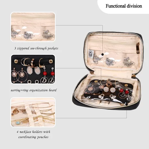 Vista 3 de Angelina's Palace Pequeño estuche organizador de joyas impermeable, bolsa de almacenamiento de viaje de cuero vegano, regalos de dama de honor