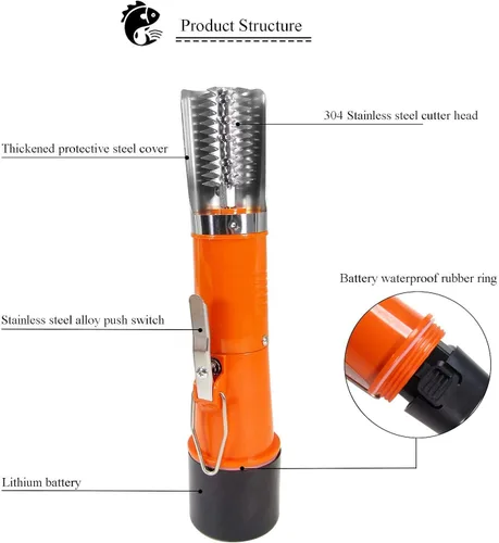 Vista 3 de Potente rascador eléctrico de pescado, limpiador de escamas de pescado inalámbrico, removedor automático de escamas de peces con un escalador manual