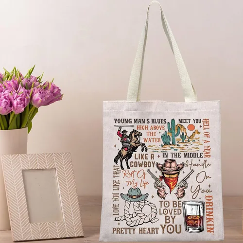 Vista 6 de BWWKTOP Western Cowboy Singer Tote Bag Country Music Gifts Country Concert Canvas Shoulder Bag Country Singer Merchandise