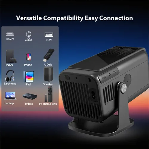 Vista 6 de Smart 2025: proyector portátil listo para 4K con Android 13 500 lúmenes ANSI WiFi 6 Luz azul baja