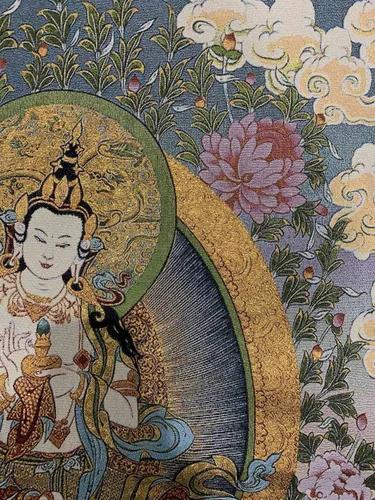 Vista 4 de Budismo tibetano Thangka Samantabhadra Guanyin Tangka Fengshui mural colgante de pared para decoración del hogar, tapiz de meditación