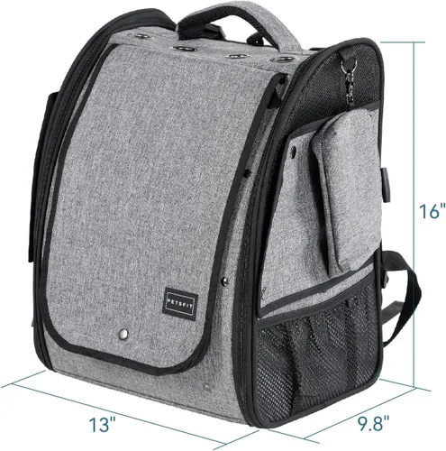 Vista 4 de Petsfit Transportador de pájaros de tamaño mediano con cuenco de acero inoxidable, mochila de loro incluye bandeja deslizante para una fácil