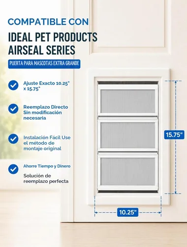 Vista 2 de 3-Panel Airseal Pet Door Flap 10.25x15.75in XL, conexión de metal