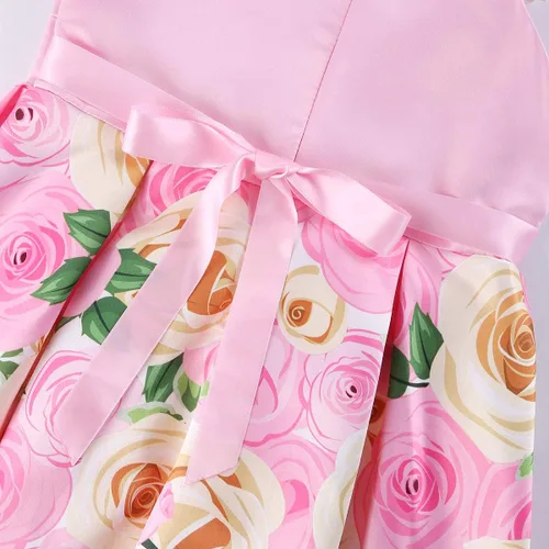 Vista 5 de 2-9T - Vestido de fiesta formal con volantes florales a rayas para niñas y niñas