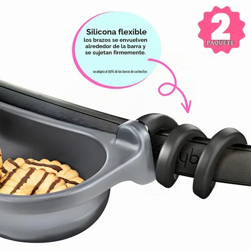 Vista 2 de Bandeja universal para refrigerios para cochecito, soporte para tazas, paquete de 2 barras de parachoques