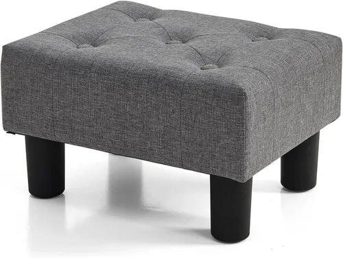 Vista 15 de BRIAN & DANY Taburete pequeño para pies, taburetes de lino con patas, reposapiés pequeño estable para sala de estar, beige