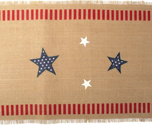 Vista 3 de DII Colección de mesa del 4 de julio, camino de mesa, 15x74, yute patriótico