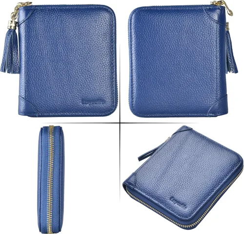 Vista 6 de Easyoulife Billetera Tarjetero de Tarjetas de Crédito para Mujer con Cremallera de Cuero Estuche para Tarjetas con Bloqueo RFID, Azul oscuro, medio