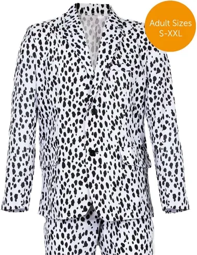 Vista 4 de Disfraz de traje con estampado dálmata para hombre con lazo negro talla S - XXL