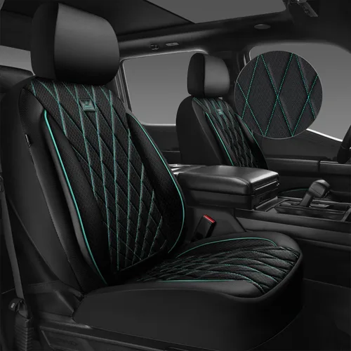 Vista 17 de Car Pass - Juego completo de fundas de asiento de lujo con ribete de cuero sintético, cubiertas de asiento automotrices antideslizantes impermeables