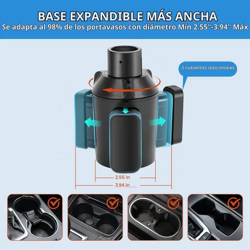 Vista 3 de Expansor de portavasos para automóvil con soporte y base ajustables, compatible con Yeti Ramblers de 10-64 oz, Hydro Flask, Nalgene, Stanley