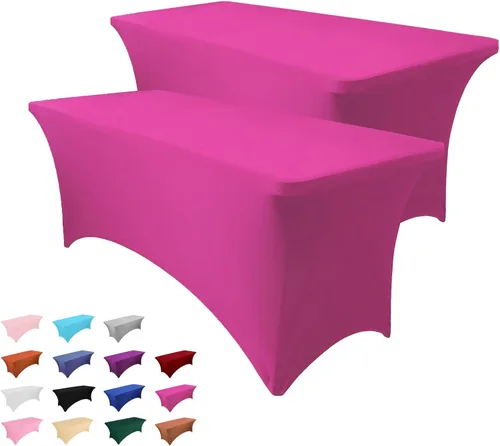Vista 15 de Paquete de 2 manteles rectangulares de 4 pies para manteles rectangulares color gris azulado, elásticos, manteles de elastano para eventos