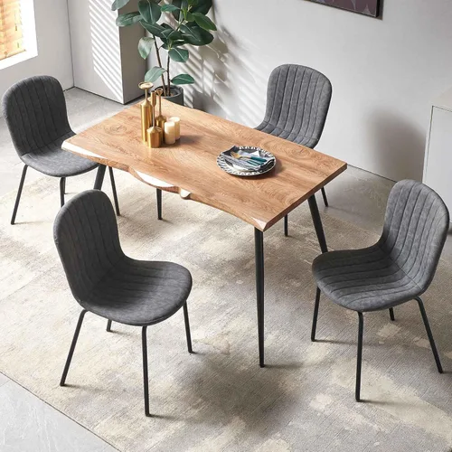 Vista 6 de Juego de 2 sillas modernas de mediados de siglo con patas de metal y cojín de piel sintética para comedor, sala de estar, gris Marrón