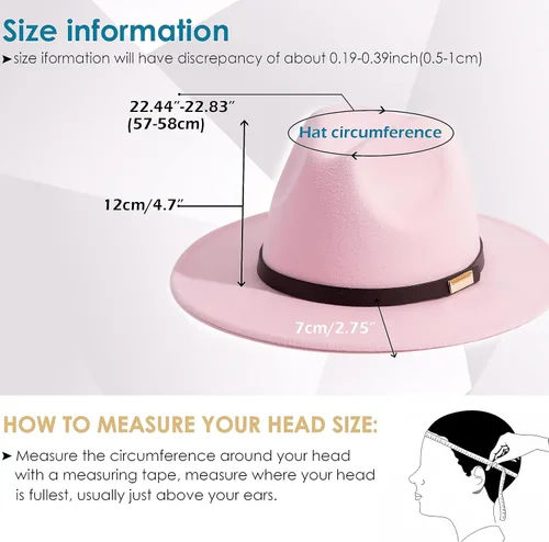 Vista 47 de Sombreros Fedora para hombre, sombrero Panamá de ala ancha con cinturón clásico Unisex Felt Fedora, Adjustable Fit, Breathable Sweatband, All-Day