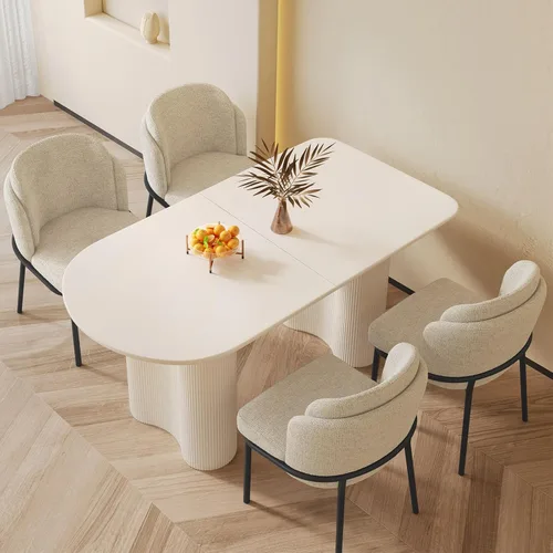 Vista 19 de Mesa de comedor negra de 55 pulgadas, una mesa rectangular de extremo redondeado con patas de diseño ondulado para cocina, comedor, oficina en casa