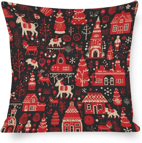 Vista 9 de Funda de almohada moderna para sofá, funda de almohada decorativa de tela de lino para exteriores, fundas de cojín de Navidad de Papá Noel