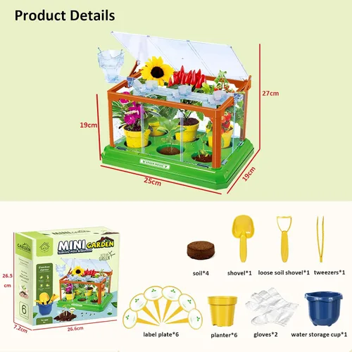 Vista 7 de EXBEPE Kit de jardinería para niños, kit de terrario de cultivo de invernadero, juego de cultivo de plantas, descubrimiento, regalo educativo