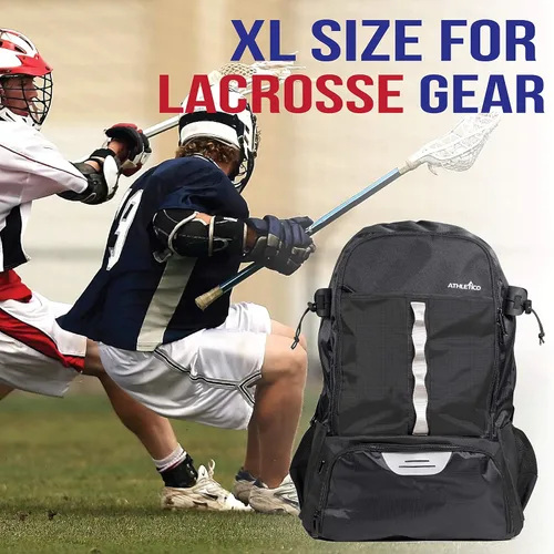 Vista 9 de Athletico Lacrosse Bag - Mochila extra grande para equipo de hockey sobre césped - Dos soportes para palos y compartimento separado para tacos