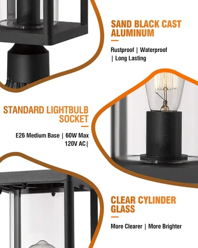 Vista 3 de Beionxii Luces de poste exterior, linterna de poste exterior grande moderna de 20 pulgadas con base de montaje en muelle, aluminio fundido negro