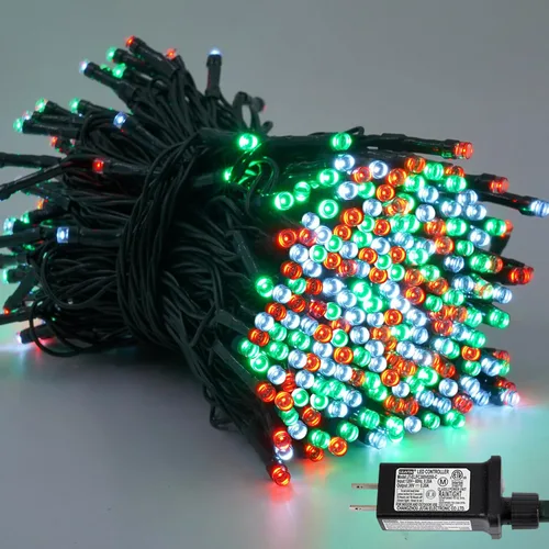 Vista 35 de YEGUO 500 luces LED de Navidad rosas de 165 pies, impermeables, para exteriores, cadena de luces de alambre verde para interiores, 8 modos de luces