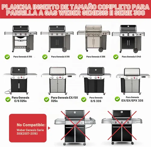 Vista 2 de 6788 Plancha de tamaño completo para parrilla de gas Weber Genesis II serie 300, plancha plana para Weber GS4 Genesis II E310 E315 E325 E330 E335